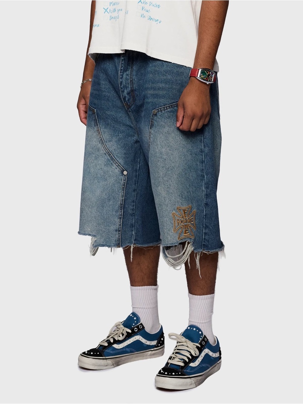 HOMME + FEMME Maison Crest Denim Shorts